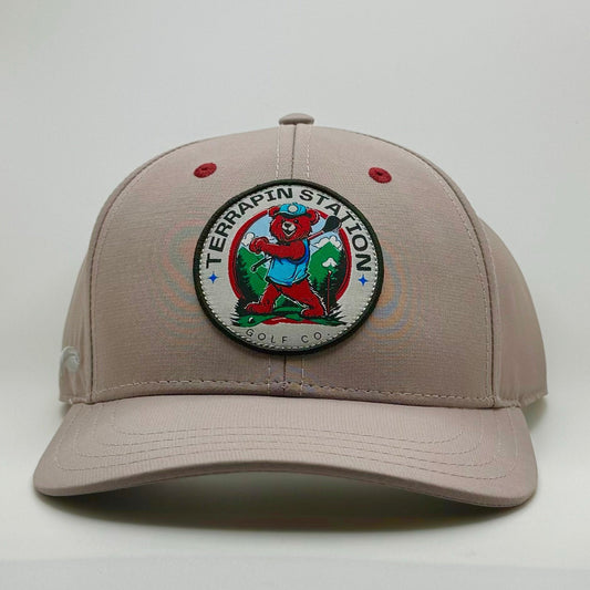 Patch Logo Snapback Hat - Gray & Crimson Eyelets Visor