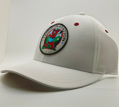 Patch Logo Snapback Hat - White & Crimson Eyelets Visor