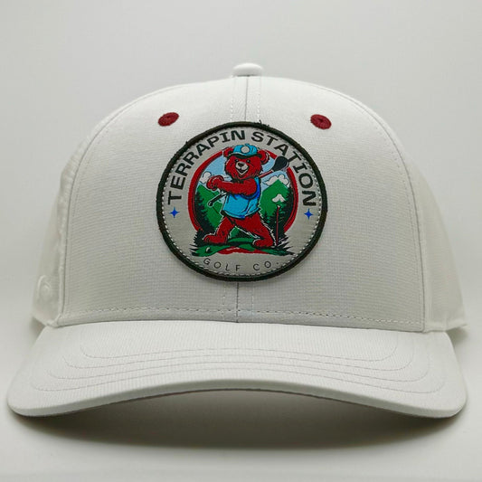 Patch Logo Snapback Hat - White & Crimson Eyelets Visor