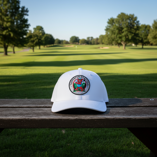 Patch Logo Snapback Hat - White & Crimson Eyelets Visor